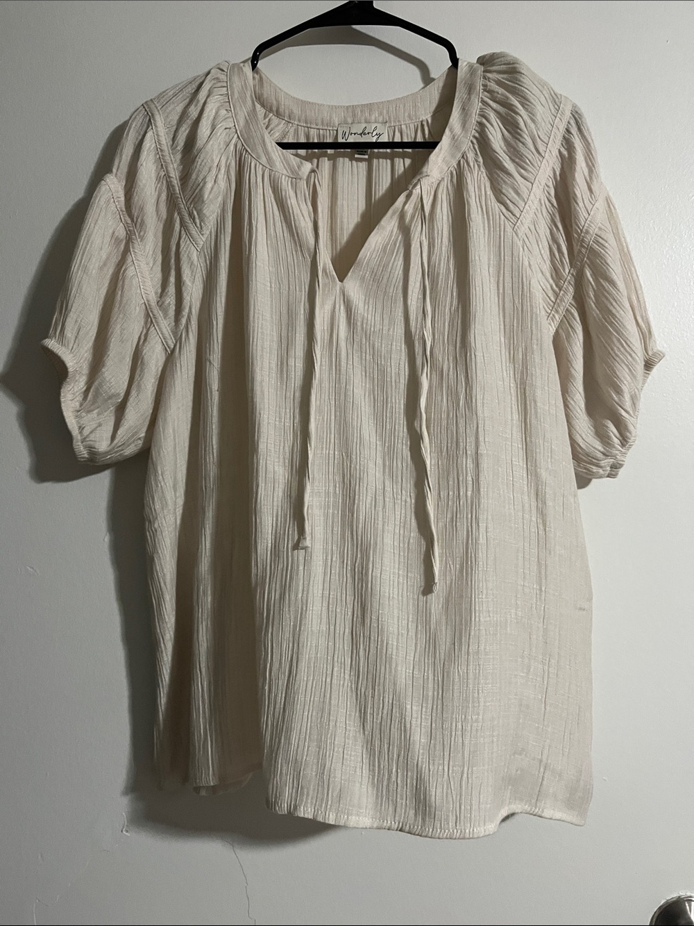 Wonderly Ivory Peasant Tie-Front Blouse